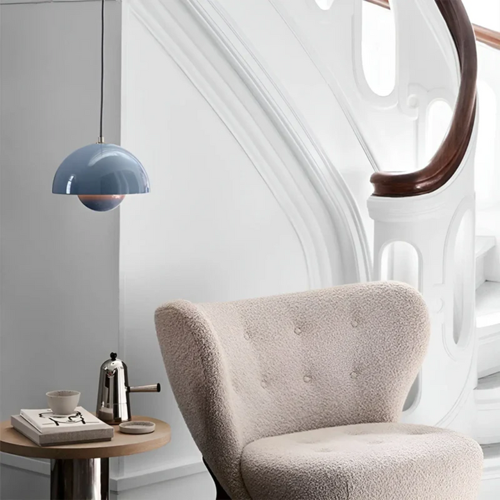 LED floral pendant light, white, modern Nordic style, enhancing a clean interior space