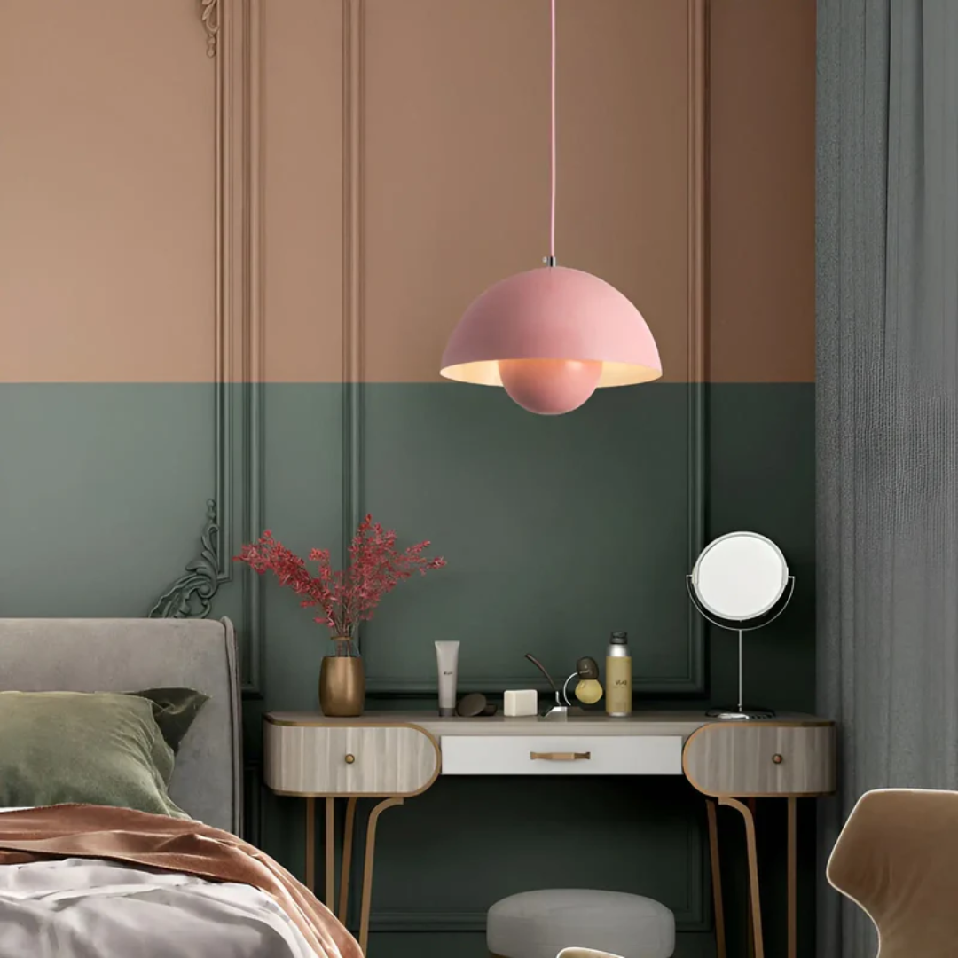 Minimalist LED floral pendant light, white finish, complements modern Scandinavian interiors