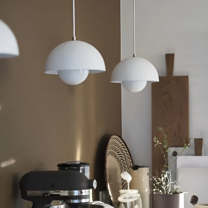 Modern floral LED pendant, Scandinavian aesthetic, offers focused and ambient lighting