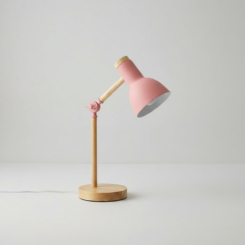 Versatile Scandinavian wood & metal lamp for desk or bedside. Adjustable modern lighting adds sophisticated home decor.