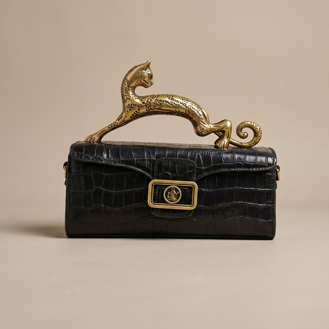 Unique women's sculptural leopard leather purse, a designer crossbody bag for bold fashion.