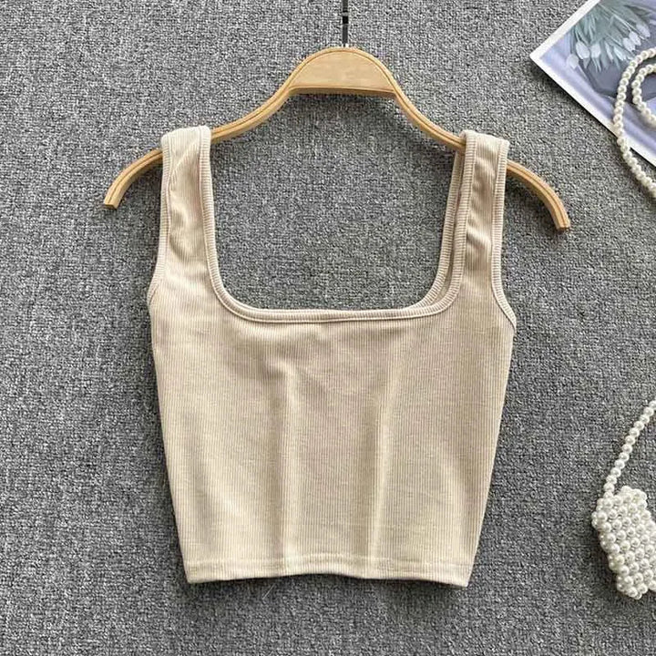 Zayra women's seamless cropped backless tank, a versatile solid color stretch tank top.
