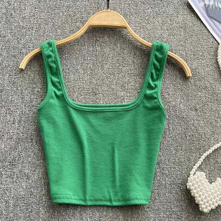 Summer casual women's tank top, seamless, cropped, and backless in a solid hue.