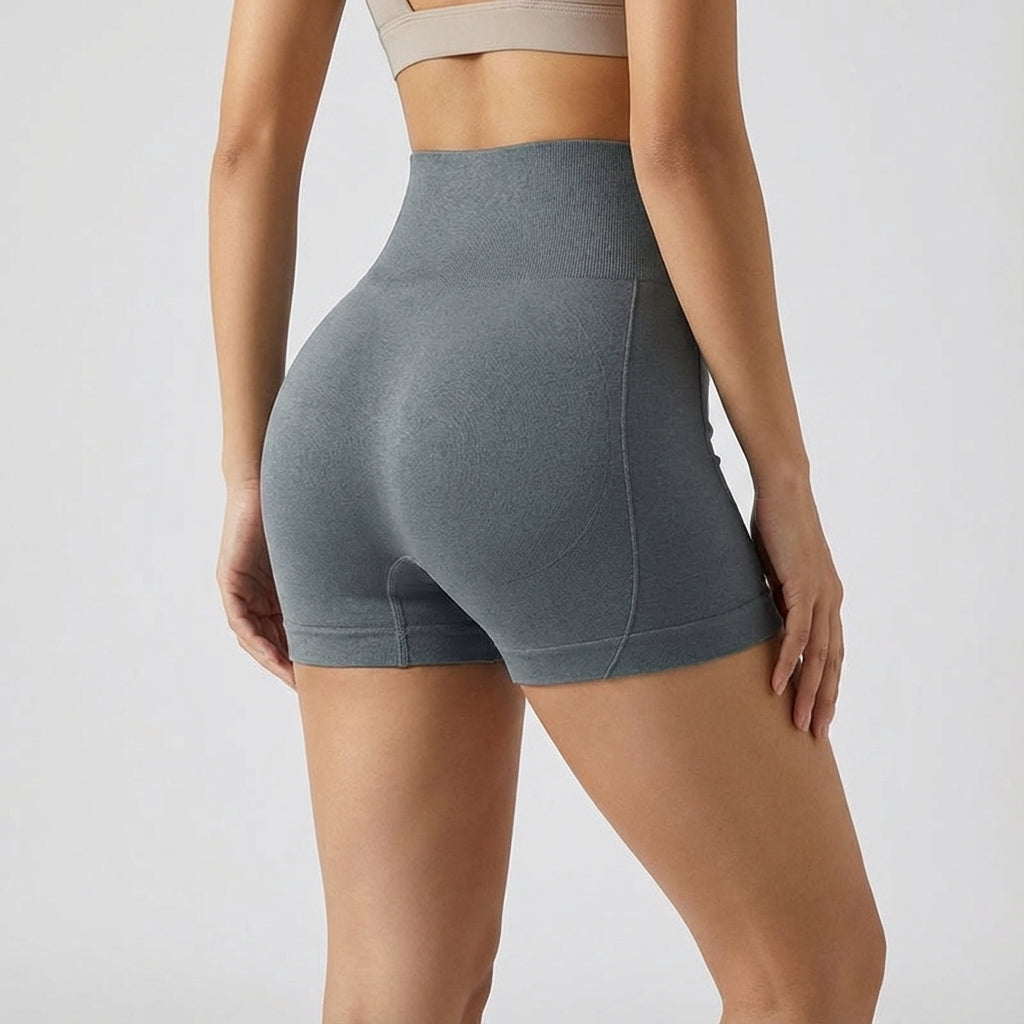 Variety of seamless high-waisted sports shorts colors, essential women's activewear collection