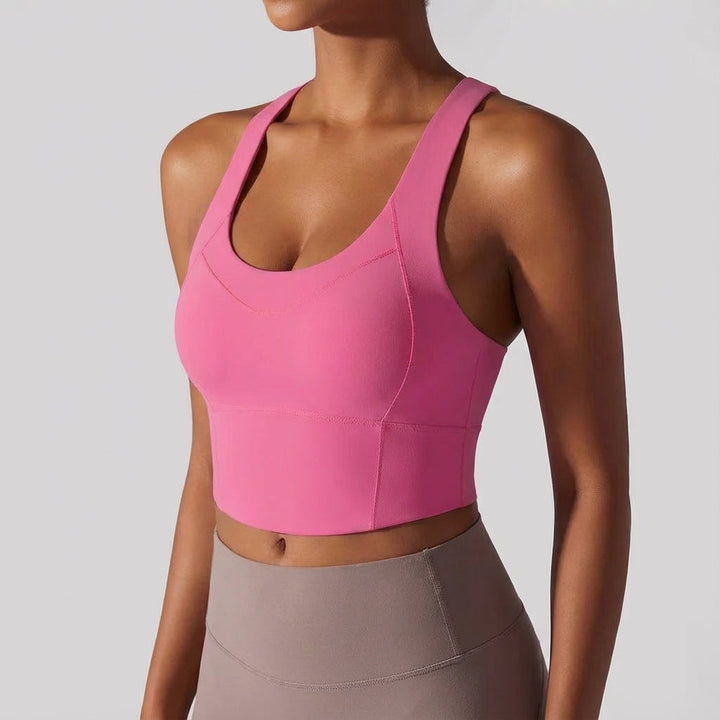 Women's activewear seamless padded training tank top in black, moisture-wicking fabric