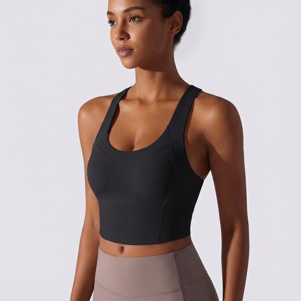 Breathable women's padded activewear tank top, seamless design for comfort and support