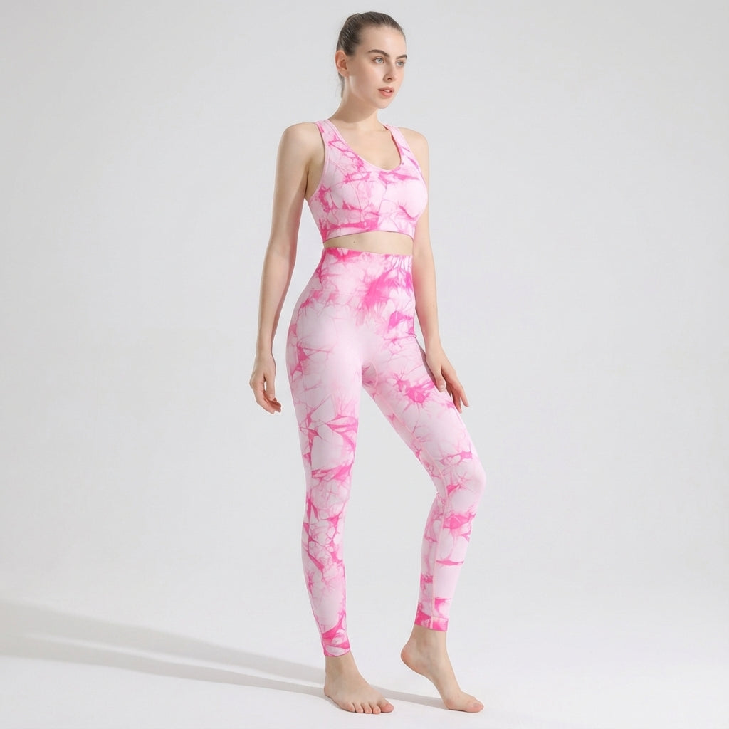 Close-up of seamless stretch fabric on women's activewear set, quick dry for gym workouts