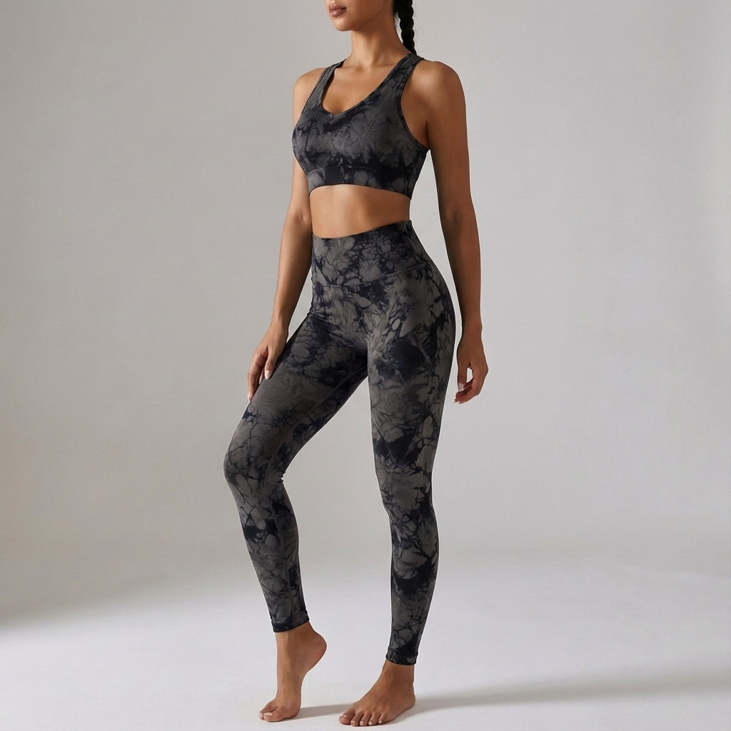 Three seamless activewear sets in pink, blue, and purple, perfect for women's gym and yoga