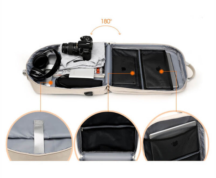 Anti-theft backpack with multiple secure compartments and slash-resistant material for urban adventurers.