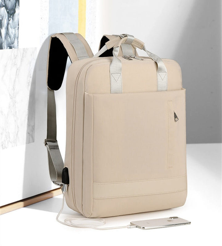 Detail of anti-theft backpack's hidden zipper closure, ensuring contents are safe from theft.