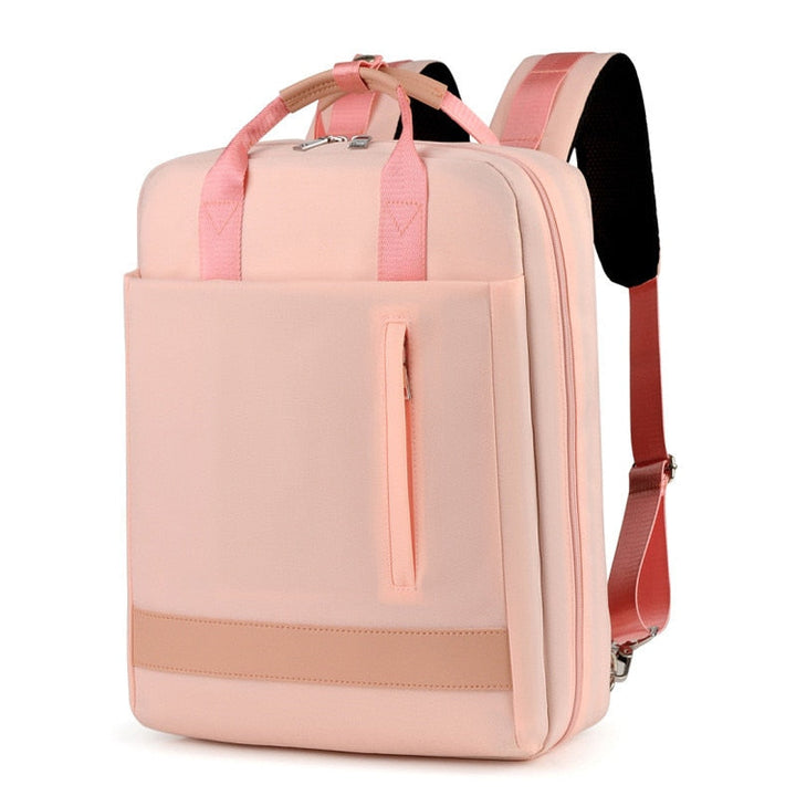 Model wearing a black anti-theft backpack, demonstrating comfortable fit and modern, secure style.
