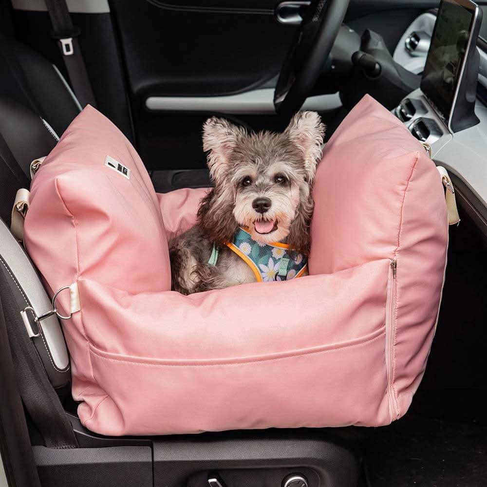 Double pet car booster seat for two small dogs; secure & comfortable pet travel bed.