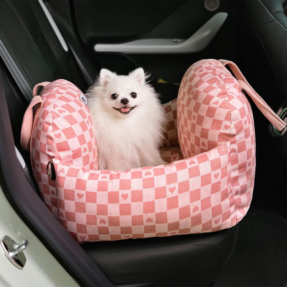 Secure dog travel booster seat, comfortable pet bed; ideal for long car journeys with your dog.