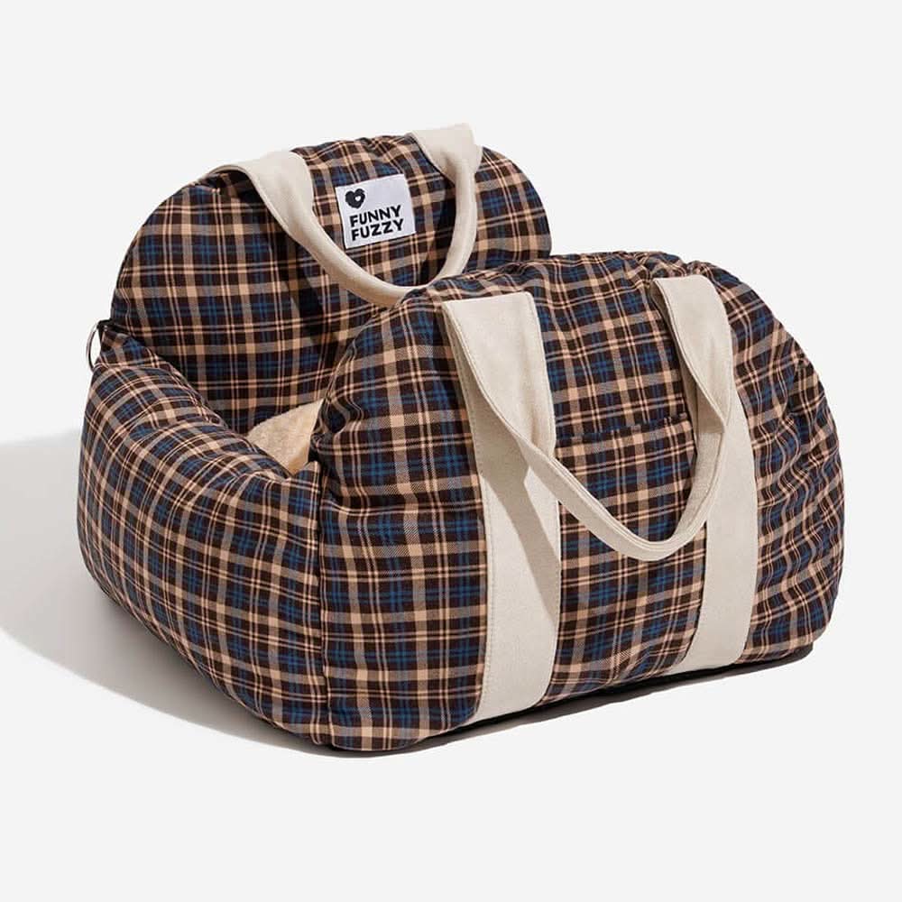 Durable dog car booster seat, secure & comfortable; washable pet bed for safe car rides.