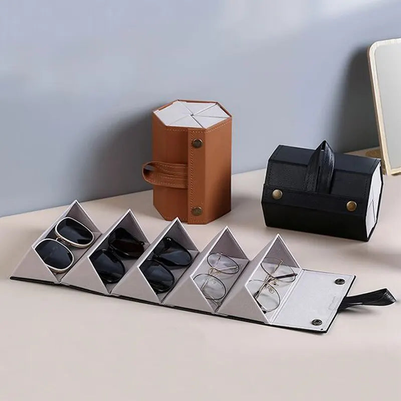 Secure multi-slot eyewear travel organizer. Protects glasses, sunglasses & spectacles on the go.