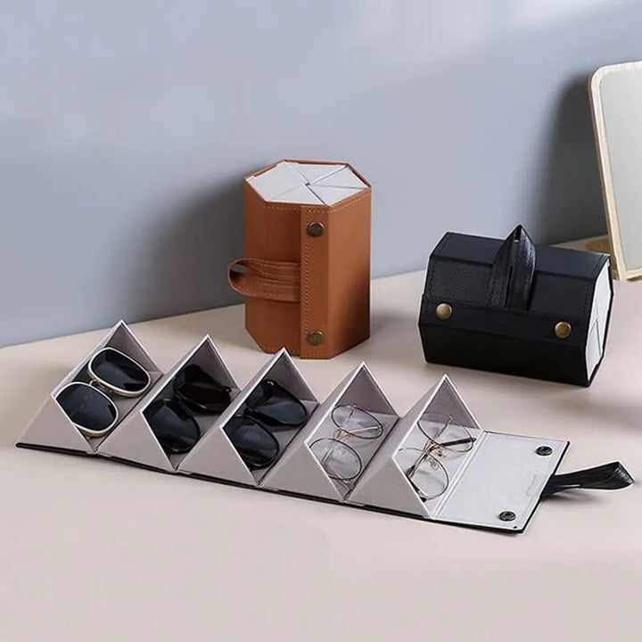 Secure multi-slot eyewear travel organizer. Protects glasses, sunglasses & spectacles on the go.