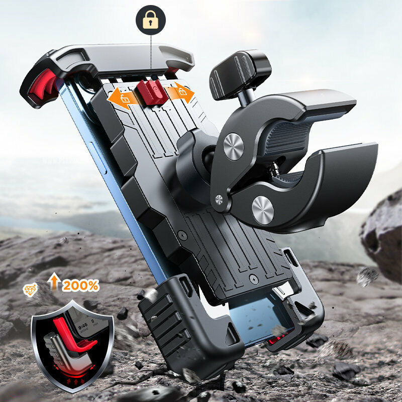 Universal SecureGrip smartphone mount, ideal cycling gear for bikes, scooters, motorcycles.