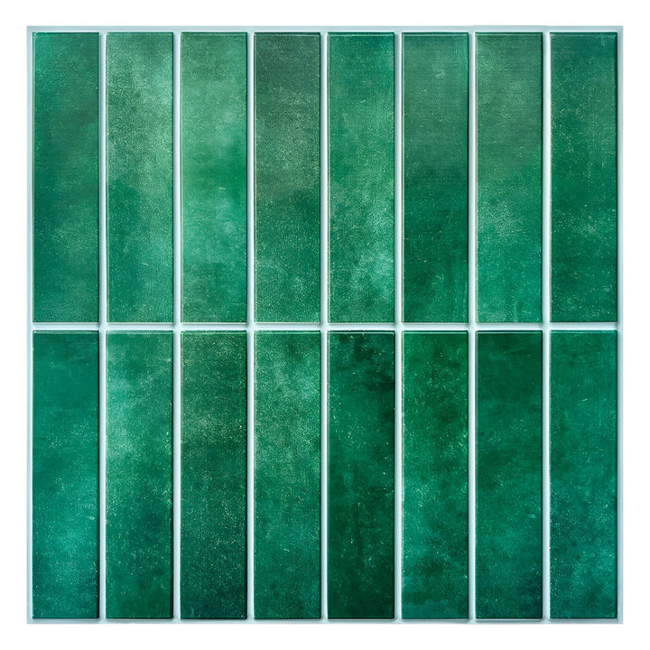 Trendy 3D ceramic look wall panels, peel & stick for a modern kitchen backsplash.