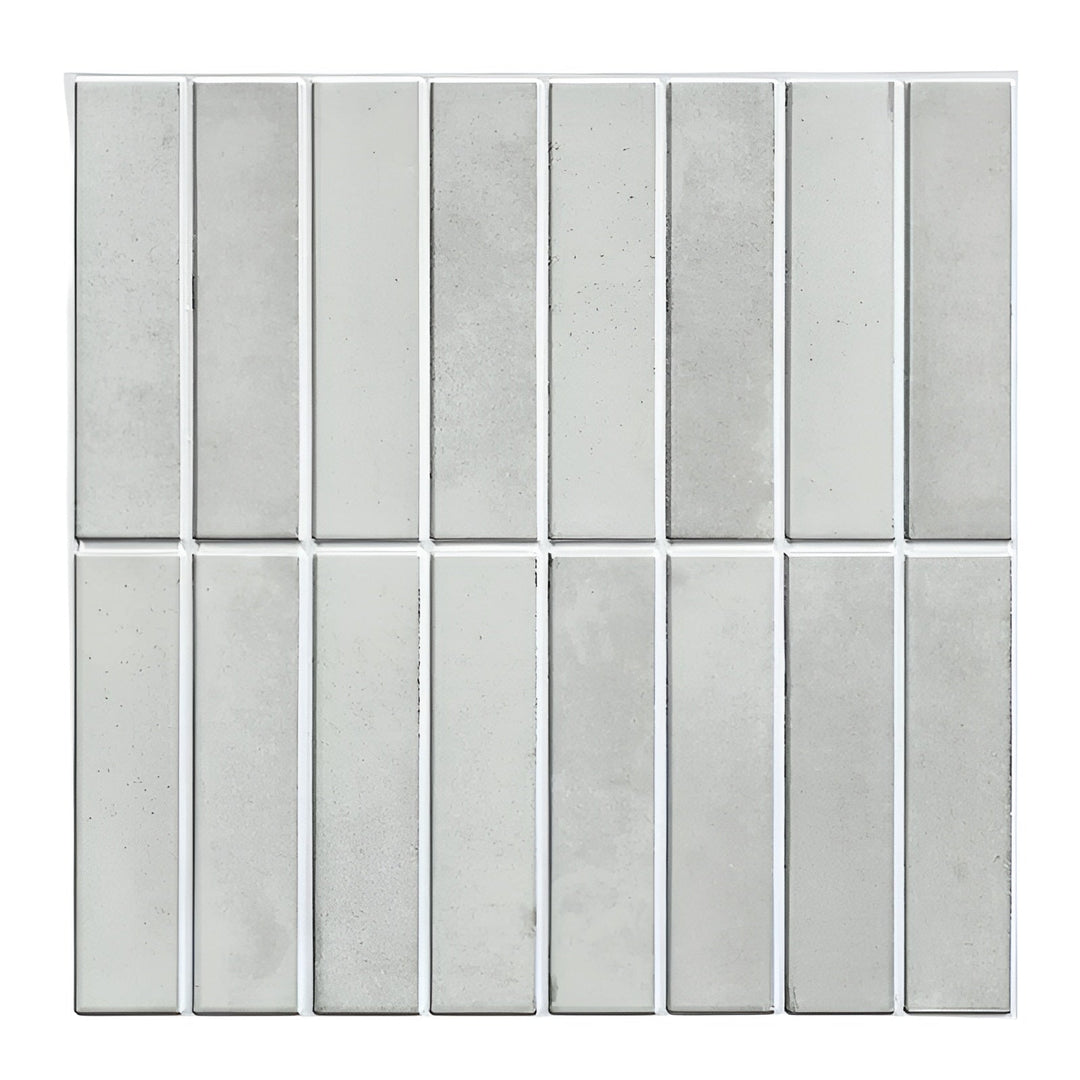 DIY home improvement with self-adhesive peel & stick 3D ceramic look wall panels.
