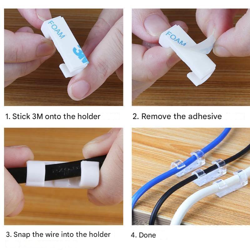 Versatile cable organizer clips for managing all types of wires, from computer cables to electronics cords.