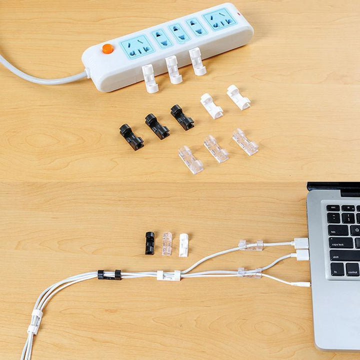Declutter your workspace with these self-adhesive cable organizer clips for efficient wire management.