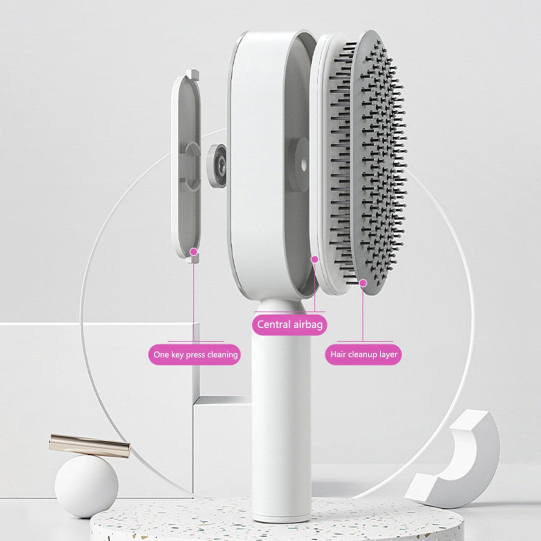 Innovative self-cleaning hair brush quickly detangles all hair types, wet or dry. A must-have beauty tool.