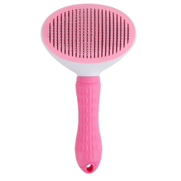 Ergonomic pet brush for deshedding dogs and cats, one-click clean feature