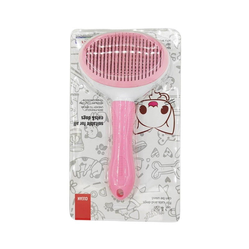 Blue self-cleaning pet brush, ideal for dog grooming and cat deshedding