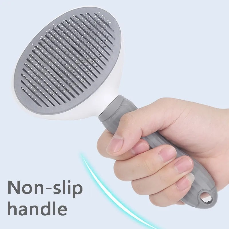 Pet care brush with non-slip handle for comfortable dog & cat grooming