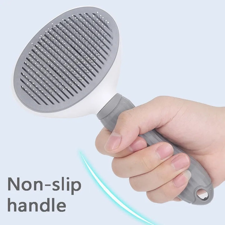 Pet care brush with non-slip handle for comfortable dog & cat grooming