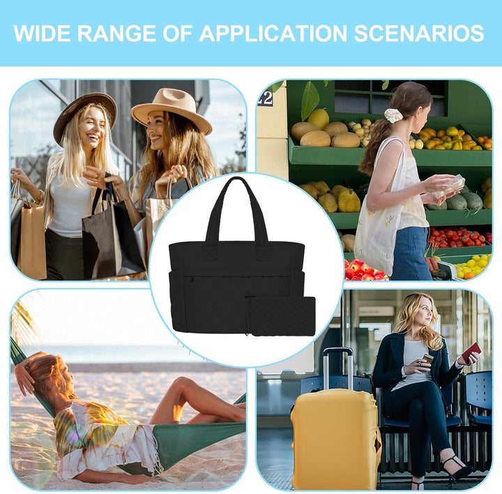 Large Selvara computer bag, black oxford cloth, ideal for laptops and daily essentials