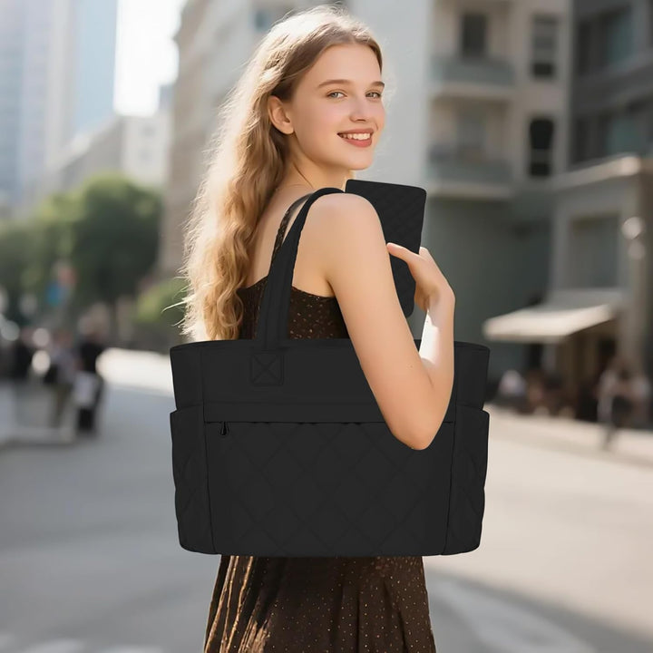 Front view of the Selvara professional laptop case, unisex, black, durable oxford cloth