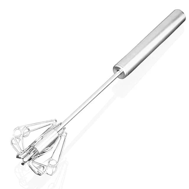 Stainless steel semi-automatic egg beater, an essential kitchen gadget for quick egg whisking.