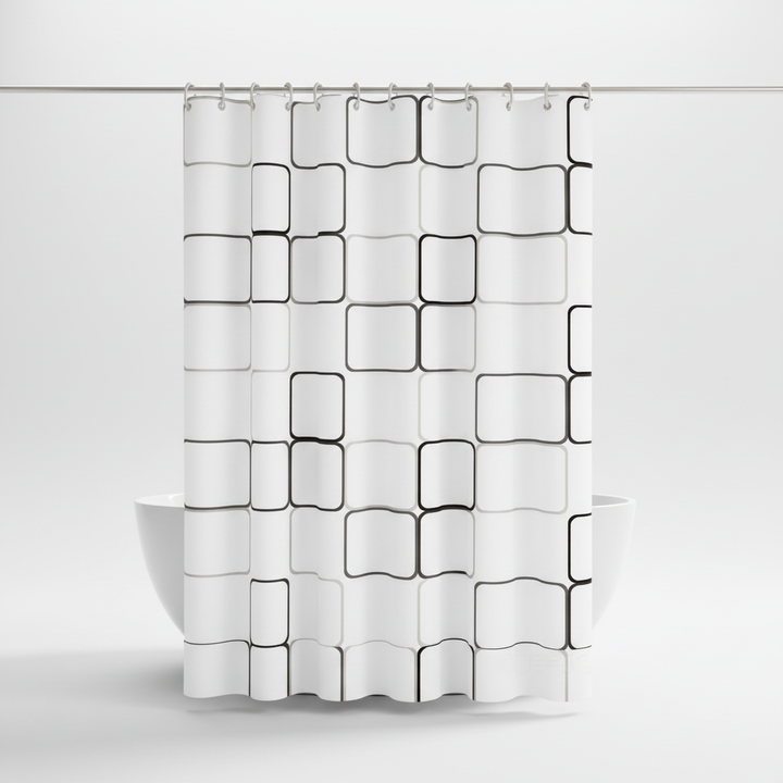 Waterproof HydroCurtix shower curtain, offering privacy and light with its semi-transparent design.