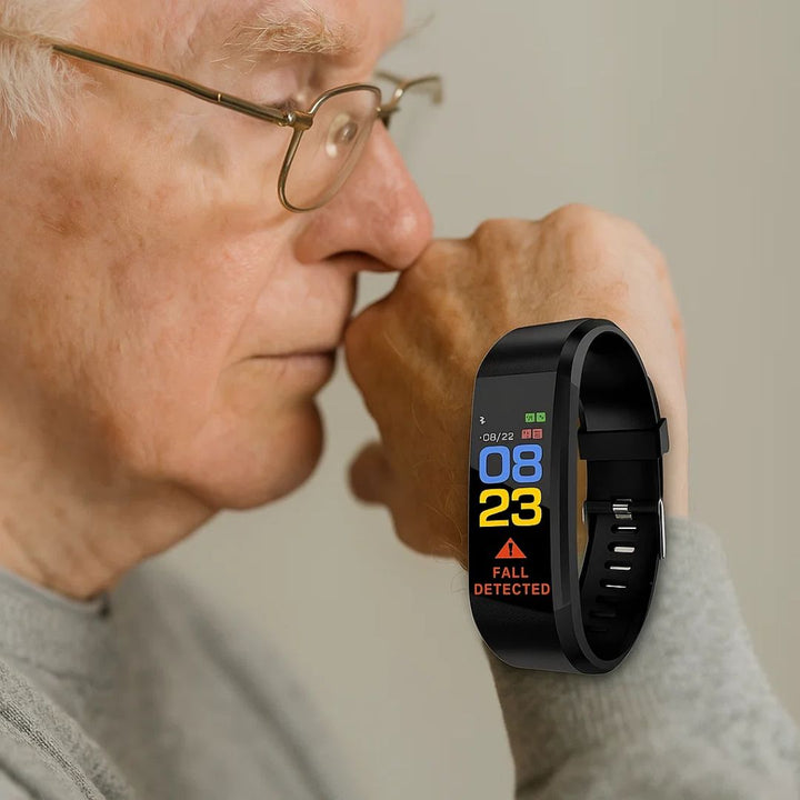 Elderly safety smartwatch featuring automatic fall detection & emergency alerts for independent living.
