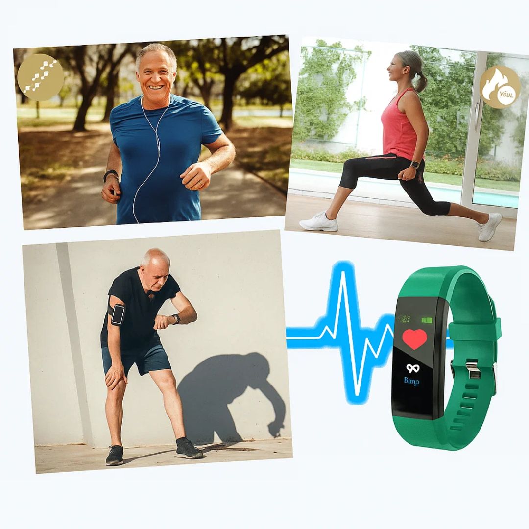Health monitoring smartwatch for seniors, tracking heart rate, steps & sleep. Vital signs monitor.