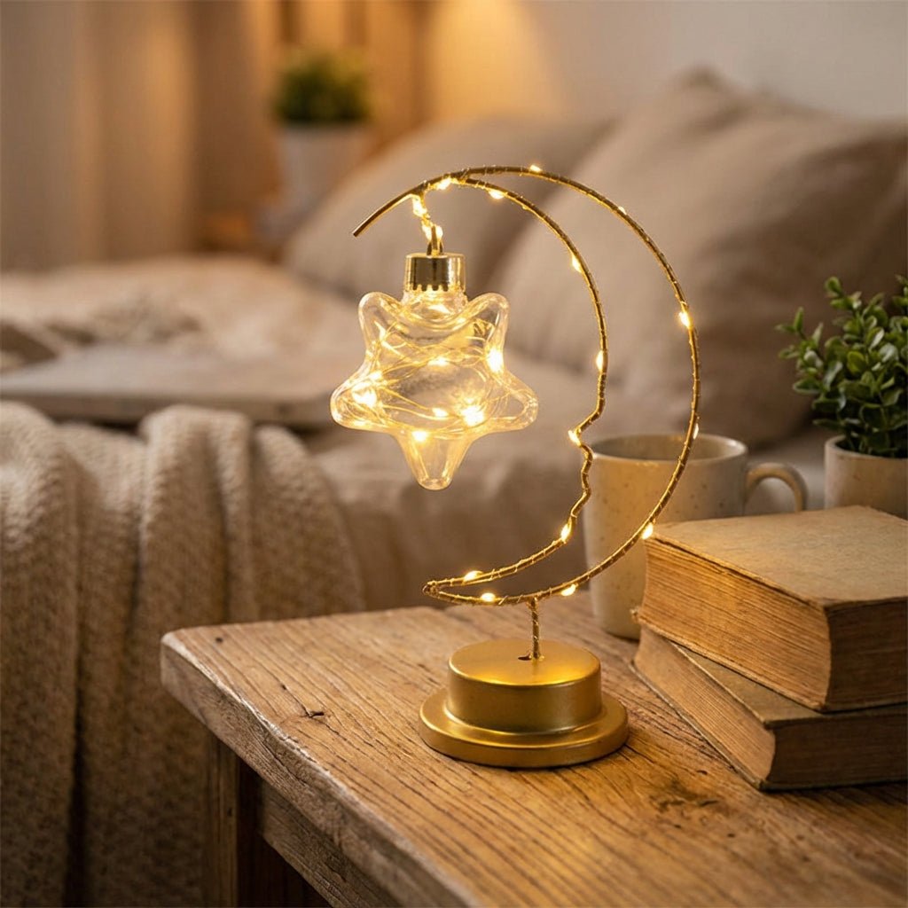 Serene Moon Inspired LED Table Lamp, perfect for ambient bedroom decor & relaxing night light