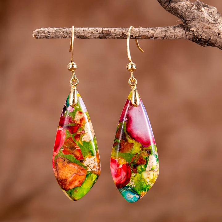 Serenelle Regaliet Jasper boho earrings for women. Natural gemstone jewelry with healing stones for a spiritual style.