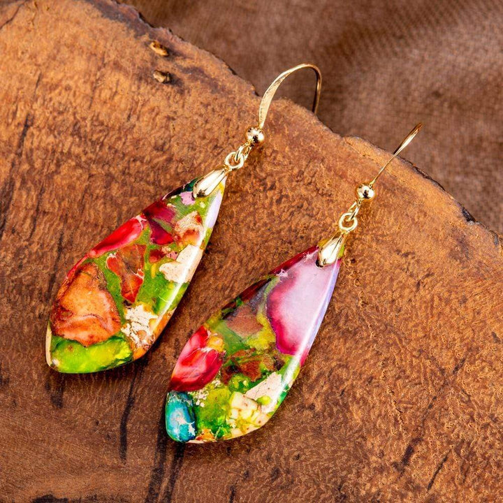 Women's boho jasper earrings, Serenelle style. Featuring natural Regaliet gemstones, spiritual and healing jewelry.