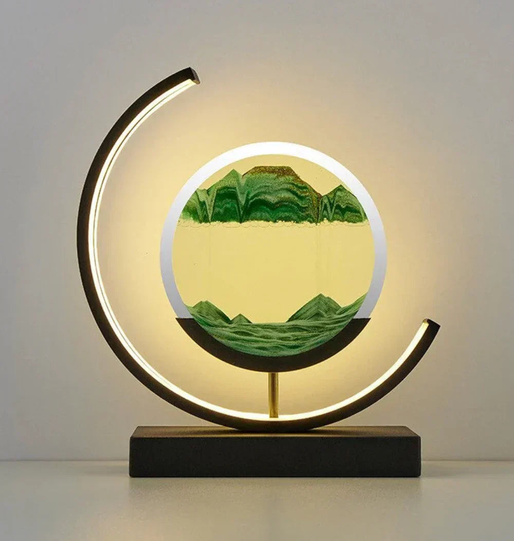 Serenova Moving Sand Art Lamp, a unique desktop decoration providing ambient and relaxing light for home decor.