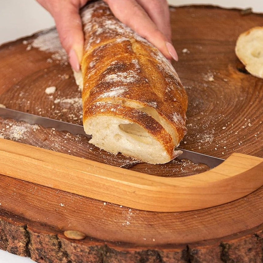 Ergonomic stainless steel SlicePerfect bread knife with serrated edge for precise, effortless slicing of any bread type.