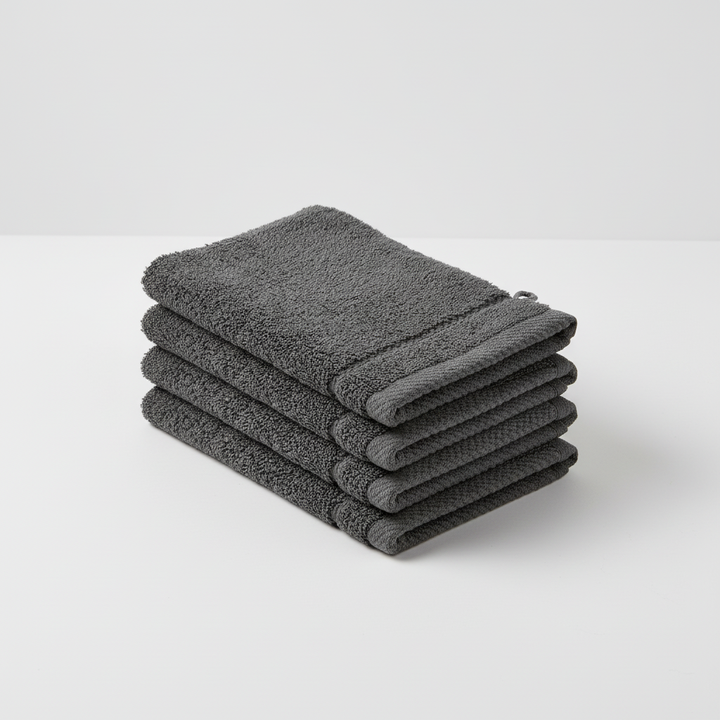 Four-pack unisex dark gray washcloths, durable home textiles for bath or face, featuring absorbent material