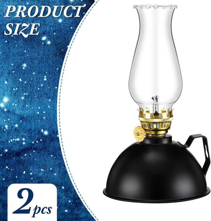 Emergency lighting solution: set of two vintage-style glass and metal oil lamps