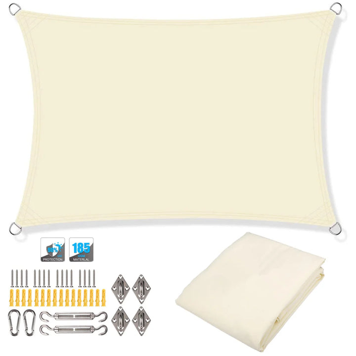 ShadeGuard waterproof rectangular sun shade sail, UV protection, sand color, for patio or garden
