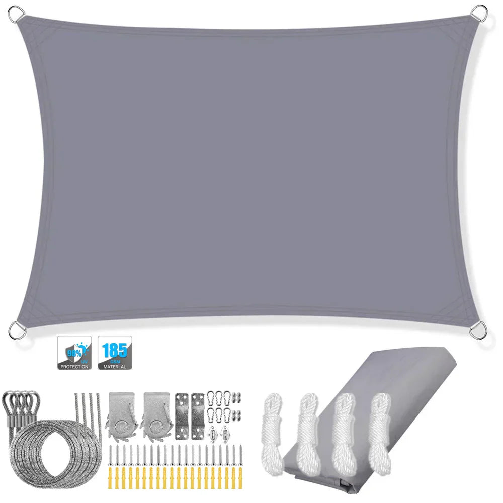 Garden shade solution: ShadeGuard waterproof rectangular sun shade sail, UV block, beige finish