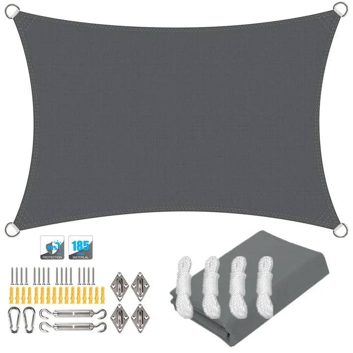 ShadeGuard waterproof rectangular sun shade sail, UV protection, for backyard, includes rigging kit