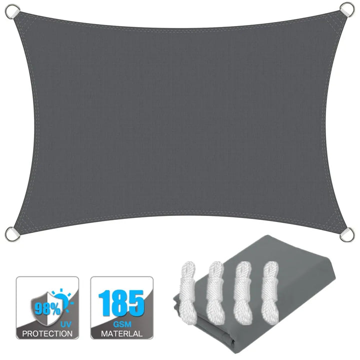 Durable ShadeGuard waterproof rectangular sun shade sail, UV protection, black, with installation kit