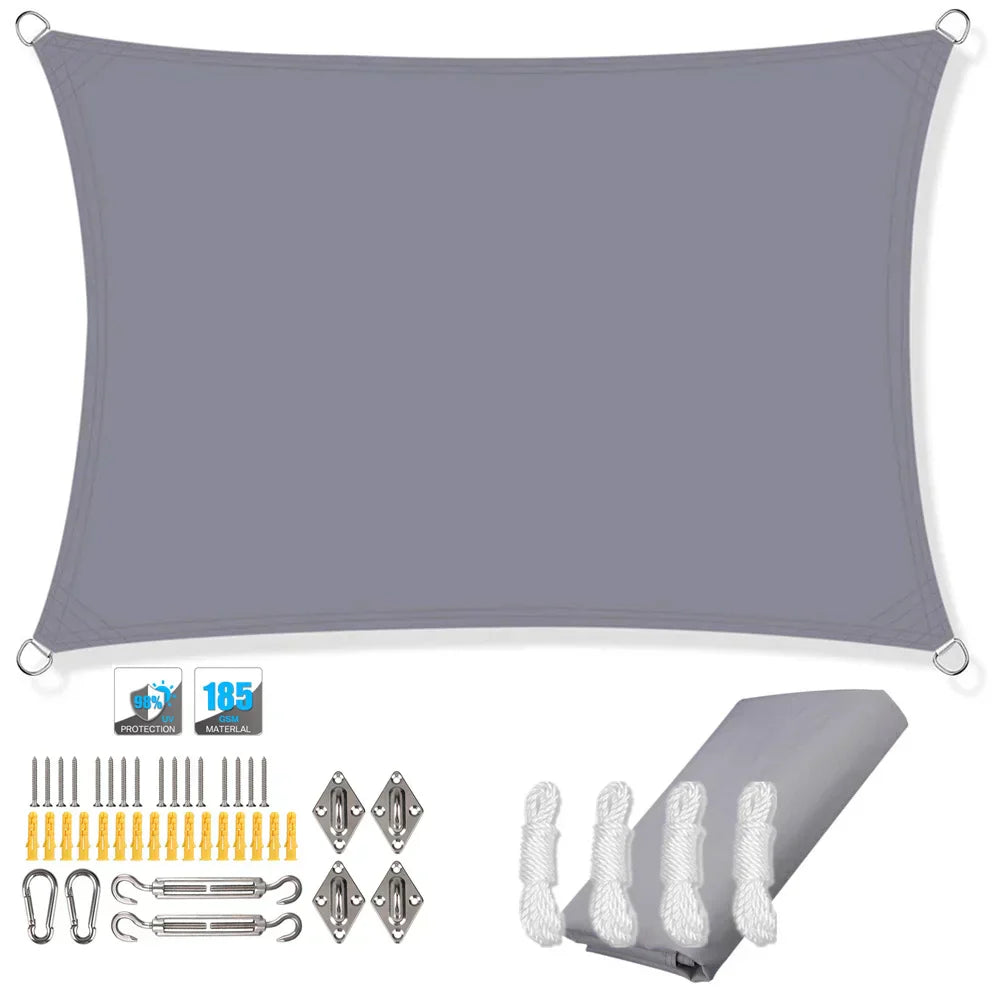ShadeGuard rectangular sun shade for pool area, waterproof, UV protection, silver grey, easy clean
