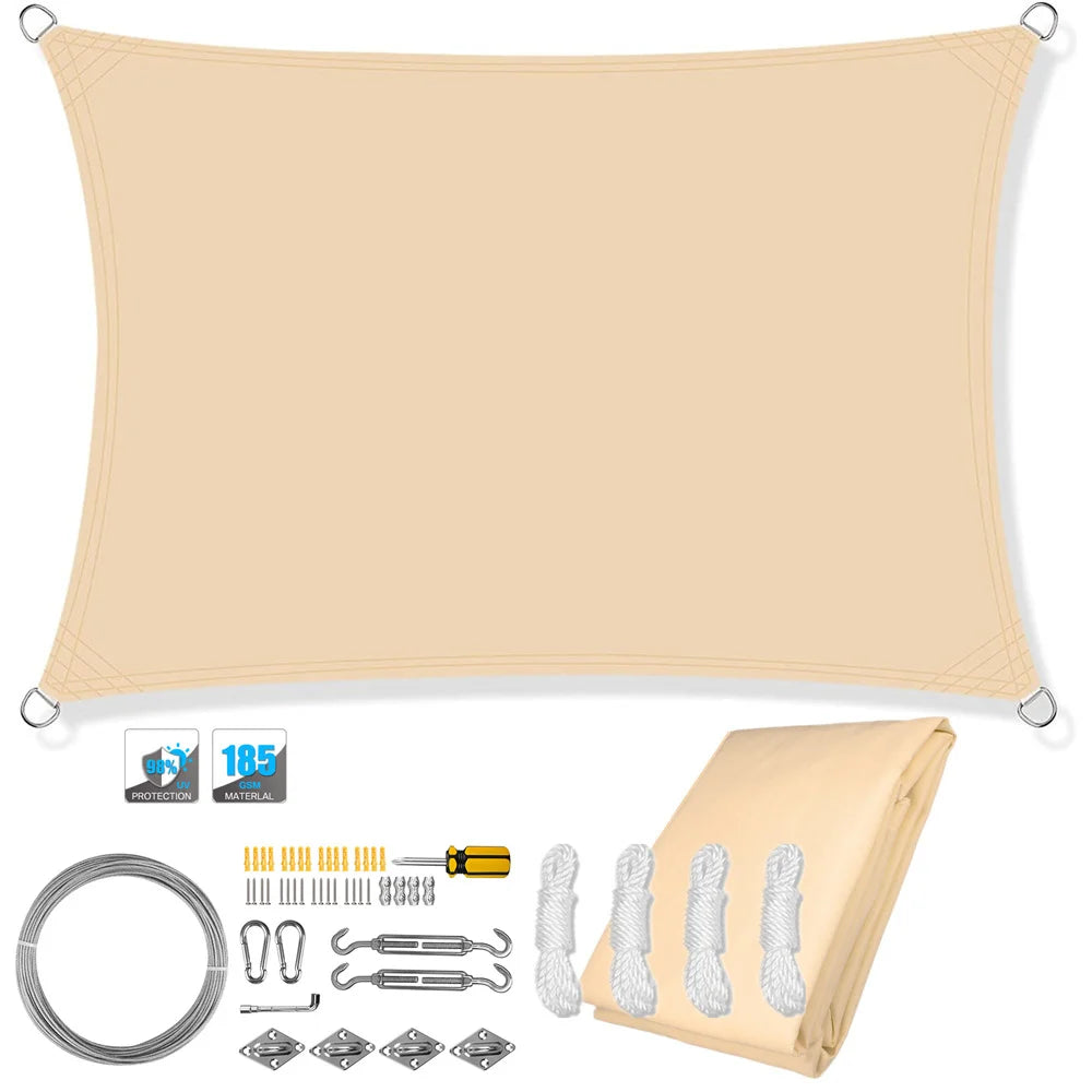 Patio essential: ShadeGuard waterproof rectangular sun shade sail, UV blocking, mocha, with kit
