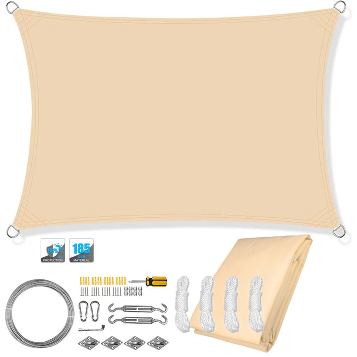 Patio essential: ShadeGuard waterproof rectangular sun shade sail, UV blocking, mocha, with kit